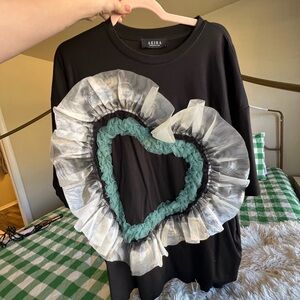Akira Black Shirt with Heart Ruffle Design